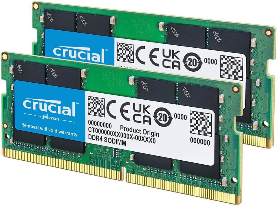 Crucial 32GB DDR4 RAM Kit (2x16GB), 3200MHz (PC4-25600) CL22 Laptop Memory, SODIMM 260-Pin, Downclockable to 2933/2666MHz, Compatible with 13th Gen Intel Core and AMD Ryzen 7000 - CT2K16G4SFRA32A
