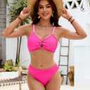Blooming Jelly Womens Cheeky Bikini Sets Sexy High Cut Bathing Suit O-Ring Ribbed Two Piece Swimsuits(S,Hot Pink) (Pink)