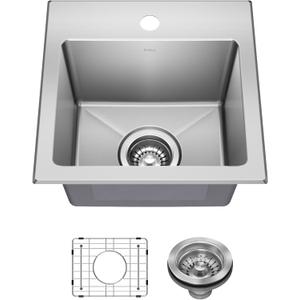 KRAUS Fairlane 15-inch Drop In/Top Mount Single Bowl 18-Gauge Stainless Steel Kitchen Bar Sink, KHT631-15