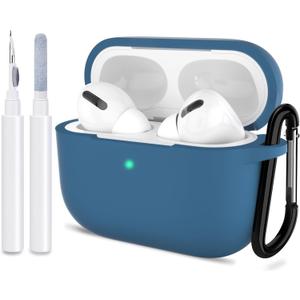 ATUAT for AirPods Pro 1st/2nd Generation Case Cover, Protective Silicone Skin Accessories with Keychain for Women Men for Apple AirPods Pro 2019/2022 Charging Case,Front LED Visible-Sea Blue