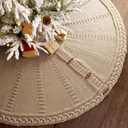 60 inch Christmas Tree Skirt: Large Tree Skirt for 9ft Tree, Braided Cable Knit Beige Tree Skirt, Vintage Tree Skirts, Rustic Farmhouse Christmas Decorations