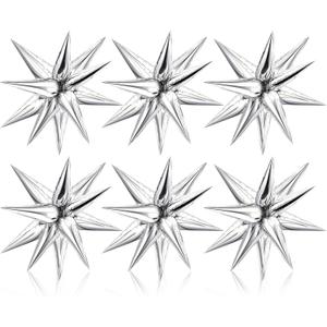 Explosion Star Foil Balloons Point Silver Starburst Cone Mylar Balloons for Party Supplies Christmas Birthday Wedding Baby Shower Photo Booth (Silver), 10 Pcs