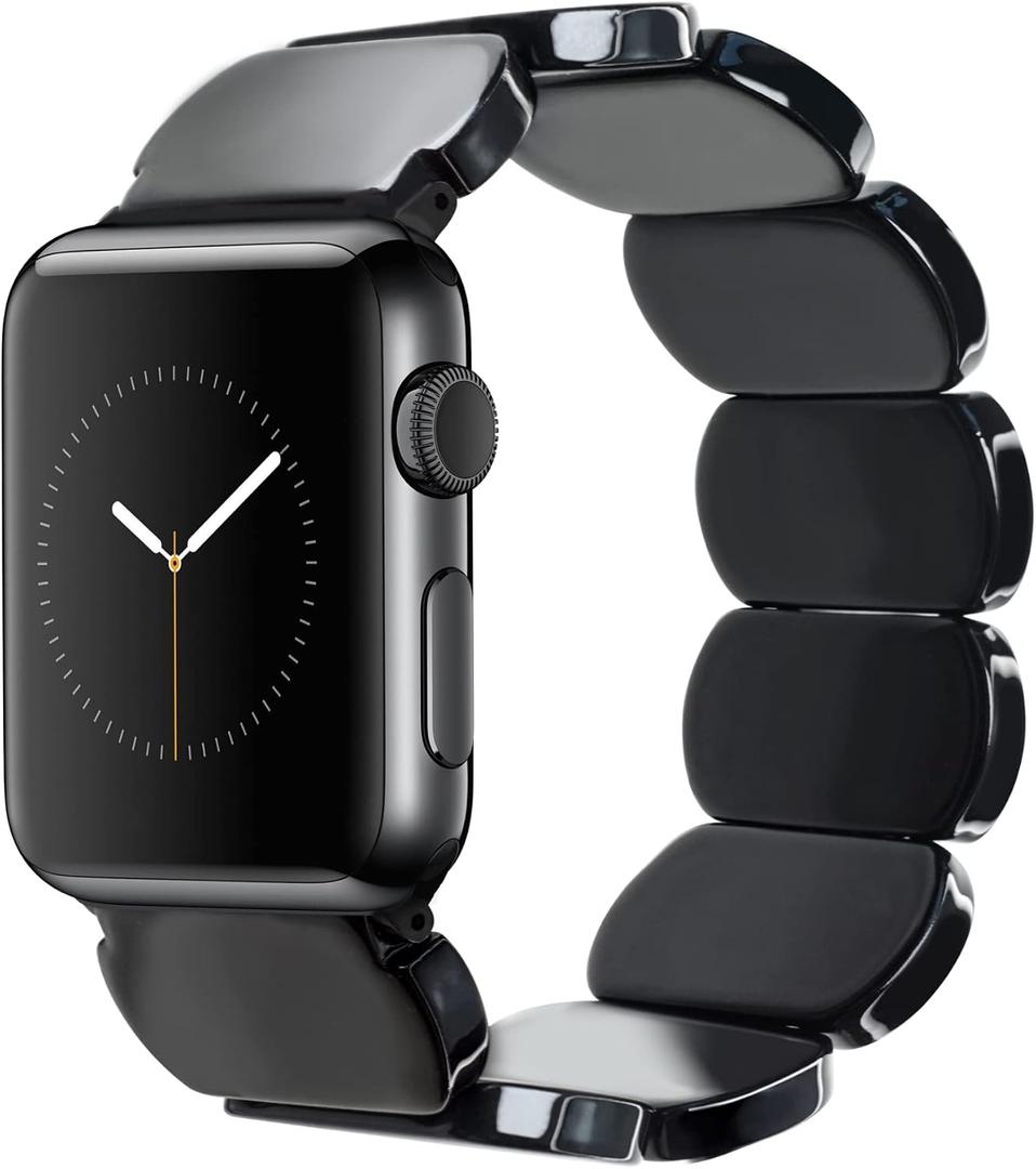 Heesch Compitable with Apple Watch 10 42mm Band Men Black Stretchy Resin Watch Strap Wristband for Apple Watch 4 5 6 SE 40 Band Women for iWatch 41mm