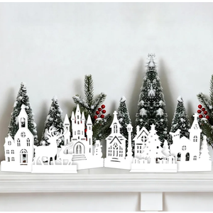 Christmas Village Set Christmas centerpieces for tables Foldable Church Table Decor Rustic Xmas Decorations for Home Kitchen Shelf Decor