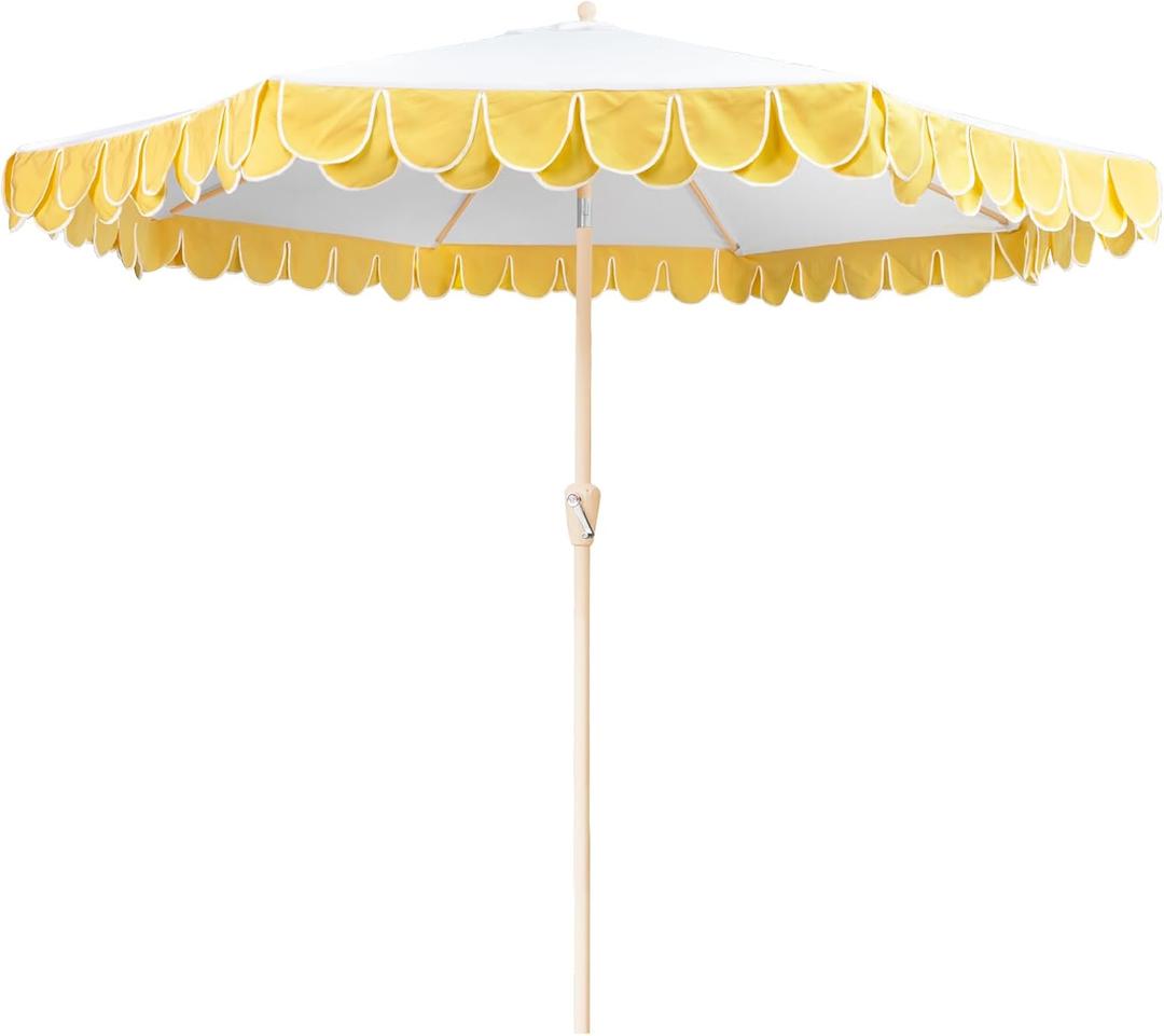 9Ft Elegant Valance Patio Umbrella, Outdoor Umbrellas for Patio with Auto-Tilt and Crank Systerm, Table Umbrella for Outdoors, Poolside,Beach, Backyard