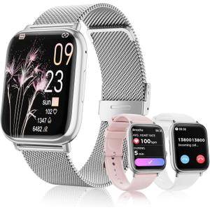 Smartwatch for Women, 1.83 Fitness Watch with Blood Pressure, Calls/Messages, Female Cycle Tracking, Heart Rate & Sleep Monitor, IP68 Waterproof for Android & iPhone (Silver)
