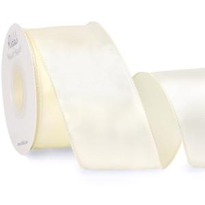 Ribbli Ivory Satin Wired Ribbon 2.5 Inch Ivory Christmas Ribbon for Gift Wrapping Wreaths Garland Tree Decoration Crafts Home Decor-Continous 20 Yards