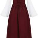 Renaissance Costume Women Medieval Fairy Elf Irish Dress Adult Halloween Costumes Viking Chemise with Accessories (XL)