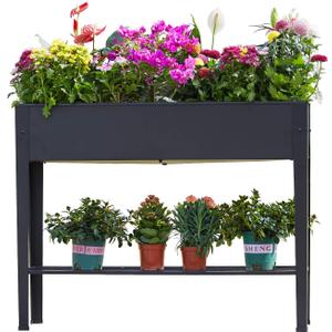 Raised Garden Bed, Elevated Planter Black Metal Plant Box with Legs Standing Garden Stand Drainage Holes Black