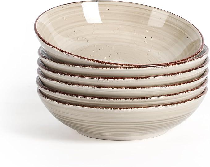 TootieWare Pasta Bowls Set of 5, 38 oz Salad Bowl, Ceramic Plates, Microwave & Dishwasher Safe Serving Bowls, Soup Gifts for Mother Women Men, Grey