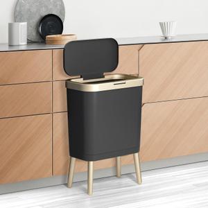 TODAYGO Bathroom Trash Can with Lid, Black 4 Gal 19.09-Inch, Kitchen Garbage Can, Narrow Waste Basket with Pop-Up Lid Office, & Small Spaces, Tall Plastic Trash Bin, Dog Proof Trash Can