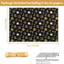 Graduation Gift Wrapping Papers, 6 Sheets Black and Gold FINISH SCHOOL GRAD Champagne Patterns Gift Wrap, 20 x 28inch per Sheet with 1 Roll Gold Ribbon for 2025 Graduation Party Gift Wrap DIY Craft