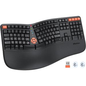 MEETION Ergonomic Keyboard, Wireless Split Ergo Keyboard with Cushioned Wrist Rest, Full Size, USB-C Rechargeable, USB & Bluetooth Keyboard for Multi-OS Windows/Mac, Computer/Laptop/Tablet, We-Black (Black Large (19.11101.7 inches))