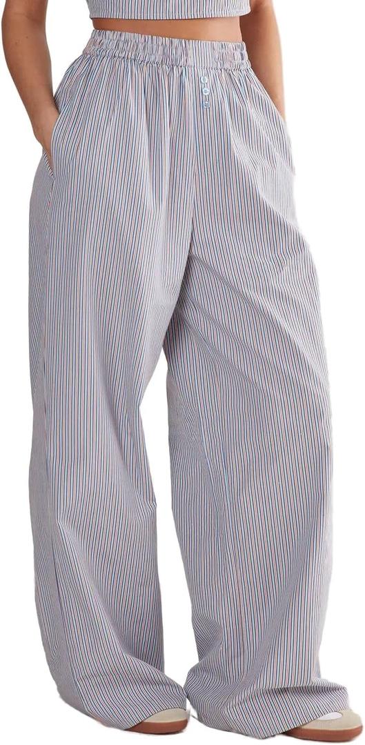 Nasty Gal Women's Cotton Stripe Boxer Tab Wide Leg Pants