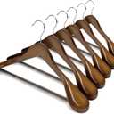 HOUSE DAY Wide Shoulder Wooden Hangers, Suit Hangers with Non Slip Pants Bar, Smooth Finish 360 Swivel Hook Solid Wood Coat Hangers for Dress, Jacket, Pants, Heavy Clothes Hangers 6 Pack (Walnut)
