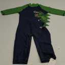 LIZENS Boys Rash Guard Shirts One Piece Swimwear Green Dinosaur Short Sleeve UPF50+ Sun Protection Swimsuit (5-6 Years)