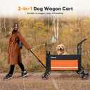 Petbobi Dog Wagon Stroller for Large & Medium Dogs, 2-in-1 Push Pull Pet Cart with Ramp, Foldable Wagon, 360° Swivel Wheels, Adjustable Handles, Safety Leashes, Orange