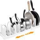 MinBoo Bamboo Expandable Pot Lid Organizer, Pot and Pan Organizer Drawer Organizer for Pot Lids, Adjustable Dividers for Kitchen Cabinet Organizers and Storage,White,Small