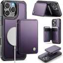 Compatible with Magsafe for iPhone 16 Pro Wallet Case Magnetic Card Holder, RFID Blocking 2 in 1 Detachable Kickstand Shockproof Case for Women Men, Purple