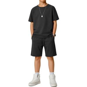 Boys' 2 Piece Outfits Set Summer Short Sleeve Crew Neck T shirts and Shorts Kids Casual Clothes 11-12 Years