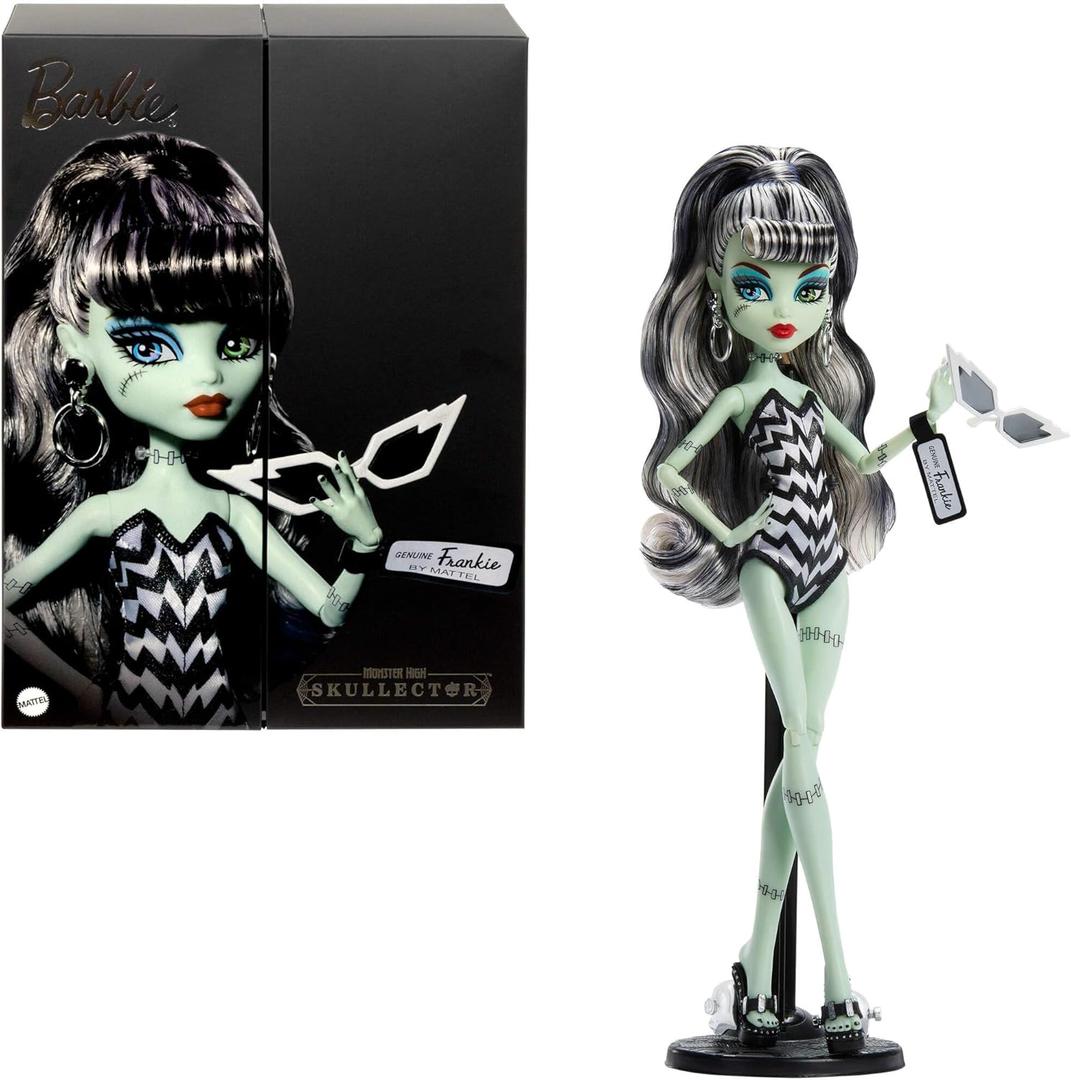 Monster High x Barbie Frankie Stein Doll with Original Barbie-Inspired Swimsuit and Solo in The Spotlight Black Evening Dress and Accessories