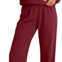 2 Piece Women's Fuzzy Pajamas Sets Long Sleeve Crop Top Fleece Pullover Casual Fluffy Pants Loungewear Sleepwear (Medium, Wine Red)