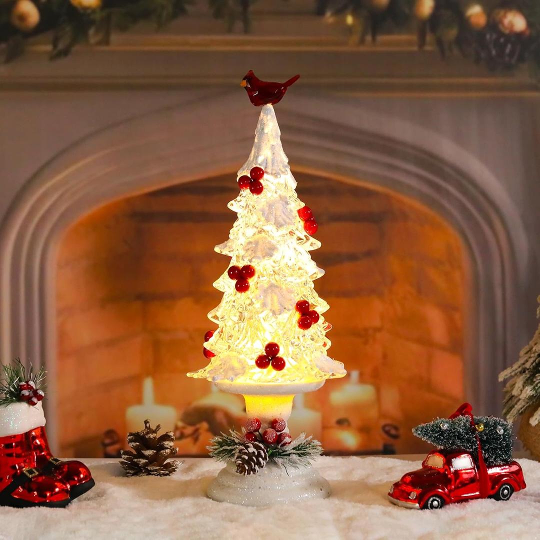 Acrylic Christmas Tree for Night Light, Mini Christmas Tree Light Up Tabletop Xmas Crystal Tree Decor with Home Decor Battery Powered LED Lights for Tabletop, Centerpieces, Kitchen, Gift, Indoor (1ft 1in)