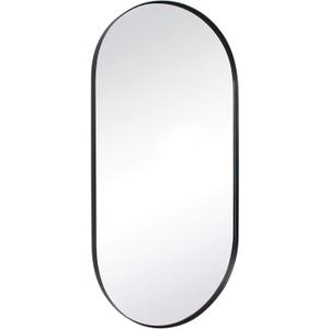 TEHOME Black Oval Bathroom Mirror 20x40'' Pill Shaped Oblong Vanity Mirror Metal Framed Capsule Mirror for Wall in Stainless Steel Rounded Rectangular Mirrors for Wall Mounted (40"L x 20"W)