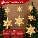 5.3FT Christmas Snowflake Lights w/ 60 LED, 8 Modes Strings Connectable Battery Powered Xmas Icicle Lights w/ 3 Big Snowflake Drops for Indoor Outdoor Xmas Decor, Party, Wedding, Warm White