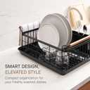 YAMAZAKI Home Dish Drying Rack – Modern Black Dish Rack for Kitchen Counter with Removable Drainer Tray and Cutlery Holder, Steel + Wood Dish Drying Organizer, Small Space-Saving Design, 13.2 x 18.5 x 7.9 inches