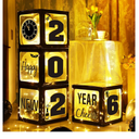 54Pcs Happy New Year Party Decorations 2026 Includes Black and Gold White Balloons 4Pcs Boxes Letters Numbers for New Years Eve Night Birthday Party Supplies
