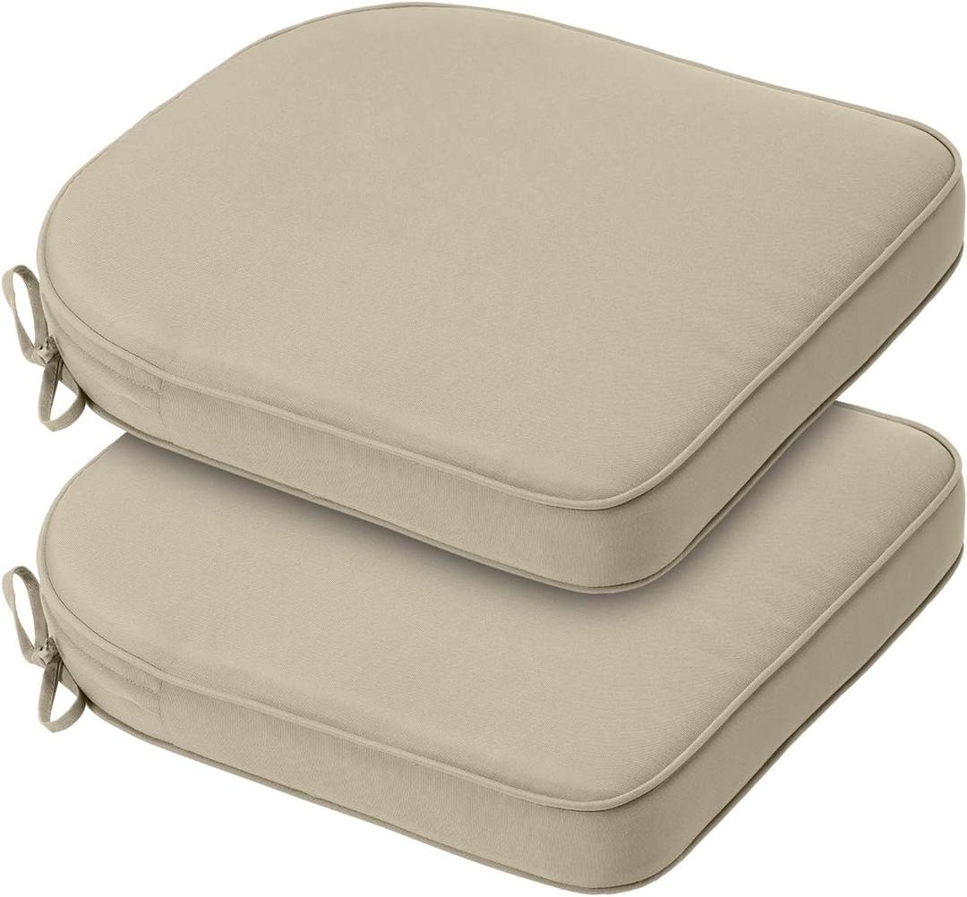BPS 18 x 19 Inch Outdoor Chair Cushion Set of 2, Fade-Resistant and Water-Resistant Solution-Dyed Polyester Fabric Patio Chair Cushions with Straps for Outdoor/Indoor Dining Chairs