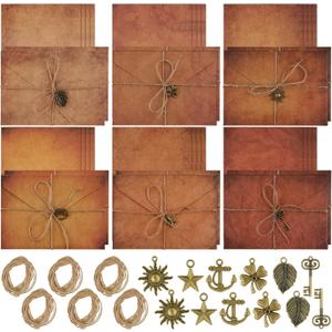 Vintage Stationary Paper and Envelopes Set, Writing Stationery Paper Letter and Envelopes Includes Sheets Antique Letter Papers, Kraft Envelopes, Retro Accessories, Rope (60 Pieces)