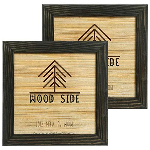 Rustic Wooden Square Picture Frames 8x8 - Set of 2 - Natural Solid Eco Wood with Real Glass for Wall Mounting and Tabletop Photo Frame - Black Charcoal