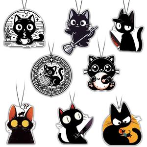 GTOTd Black Cat Cute Refreshing Ice Car Air Freshener Card8PackChristmas Ornament Stocking Stuffer Car Decor Accessories Gifts Merch Pendant Room for Hanging Rearview Car Interior Household
