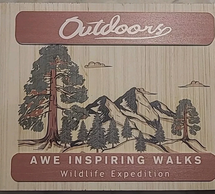 Wooden Plaque "Outdoors, Awe Inspiring Walks, Wildlife Expedition" 10"x 8 " New