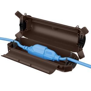 QUOBAS Outdoor Extension Cord Cover, Weatherproof Electrical Connection Box with Lockable Latches and Mounting Holes for Outdoor Sockets, Plugs, Outlets, Holiday Lighting, Power Tools, Brown