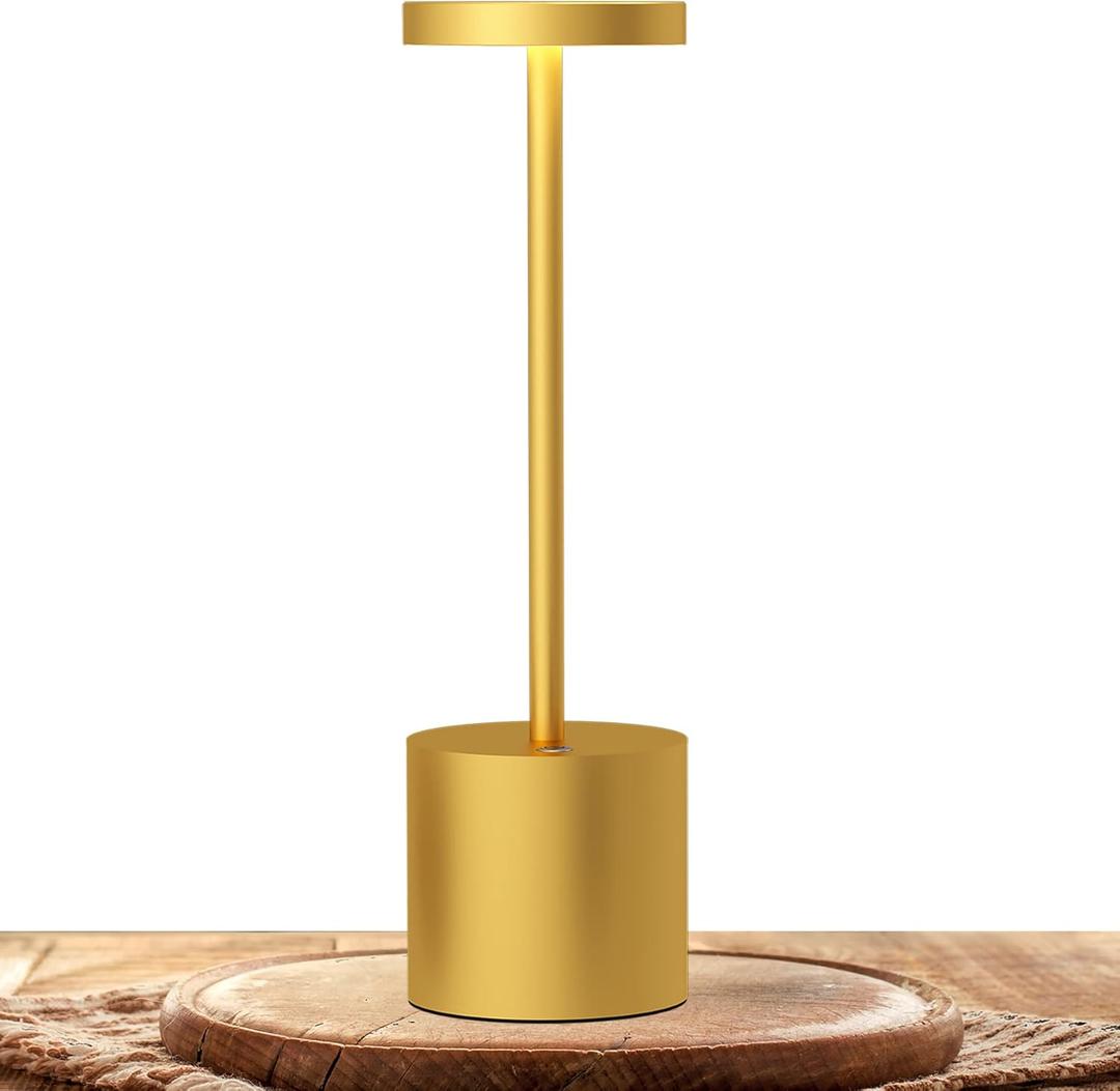 LED Cordless Table Lamps, Portable Rechargeable Battery Operated Lamp, Modern Metal 2 Level Dimmable Indoor and Outdoor Cordless Lamp,Desk Lamp for/Restaurant/Bar/Cafe/Bedroom. (Gold)