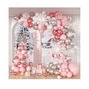 148pcs Pink Winter Wonderland Balloon Arch Kit, Pink White Metallic Red Silver Balloons with Snowflake Foil Balloons for Baby Shower 1st Birthday Pink Winter Wonderland Party Decorations