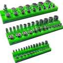 SUNHZ MCKP SUNHZMCKP Socket Organizer Set 3 Piece, Magnetic Socket Holder Kit Includes 1/2 in, 3/8 in, 1/4 in Drive SAE Socket Trays, Holds 68 Shallow and Deep Sockets Slots, Standard Hole Size