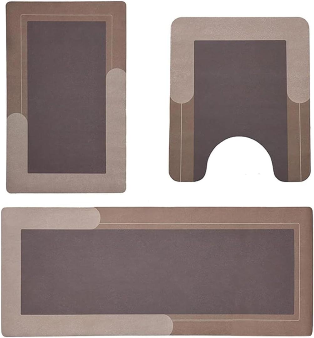Bathroom Rug 3 Pcs Sets Contrast Color Water Absorbing Anti Slip Washable Bathroom Floor Carpet for Bathroom, Bedroom, Kitchen, Charcoal (Dark Khaki, 50cmx120cm)