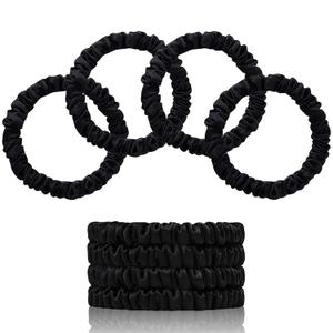 SEMRUE 22 Momme 100% Pure Mulberry Silk Scrunchies (3PCS) - Small Hair Elastics and Ties for Women, Sleep Hair Care, No Damage, Black