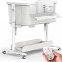 Electric Rocking Bassinet for Baby 3 Speeds Automatic Bedside Sleeper Auto Rolling Newborn Cradle Rocks Itself 5 Height Adjustable with Music, Wheels, Storage, Grey & White