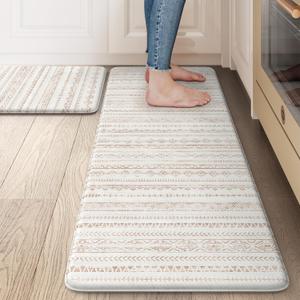 Anti Fatigue Kitchen Mats for Floor, Non Slip Kitchen Mats and Rugs, Memory Foam Kitchen Mat, Heavy Duty Ergonomic Comfort Rugs for Kitchen Floor, Office, Sink, Khaki (17" X 29.5"+17" X 47.2")