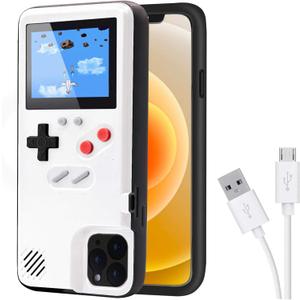 Game Console Case for iPhone,Dikkar Retro Protective Cover Self-Powered Case with 36 Small Game,Full Color Display,Video Game Case for iPhone 11/12/13/Pro/MAX/Mini/X/Xs/MAX/Xr/6s/7/8/Plus (White)