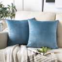 Phantoscope Pack of 2 Velvet Decorative Throw Decorative Pillow Cover Soft Solid Square Cushion Case for Couch Blue 18 x 18 inches 45 x 45 cm