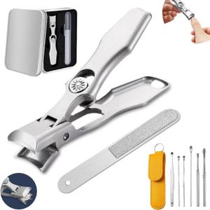 German Nail Clippers Set for Men & Women and Seniors, Large Wide Jaw Opening,Anti Splash Design,Ultra Sharp Stainless Steel Heavy Duty Fingernail & Toenail Clippers for Thick Nails(Silver)