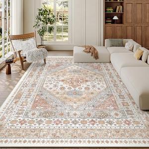 zesthome 6x9 Area Rug, Super Soft Washable Rugs for Living Room, Non-Slip Stain Resistant Vintage Rugs, Ultra-Thin Large Area Rugs (Orange,6'x9')