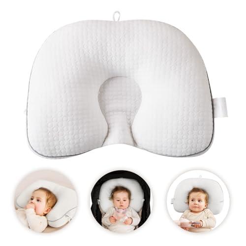 Cococu Baby Head Pillow for Newborn, Soft Infant Head Support, Breathable Ergonomic Baby Neck Support for Car Seat, Stroller & Bassinet, White