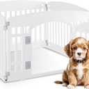 HealSmart 4 Panel Dog Playpen, 24 Exercise Puppy Playpen with Door, Safe, Secure, Folding & Portable Pet Playpen for Indoor & Outdoor Use, Suitable for Puppies and Small, White